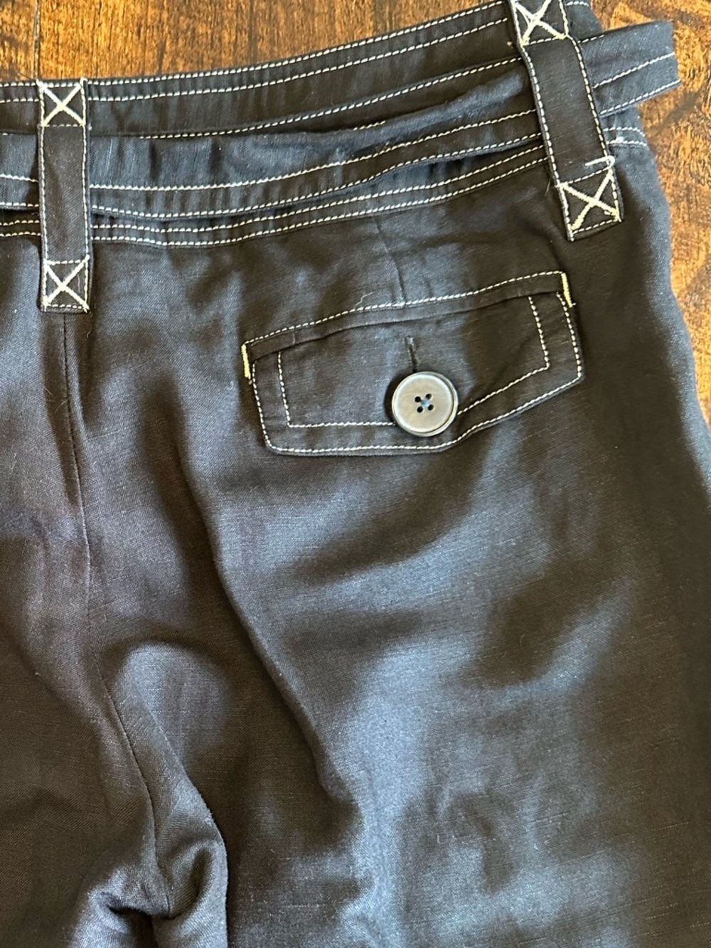Larry Levine | VTG Linen Blend Wide Leg Belted Pants Black, Size 12 - Picture 7 of 10